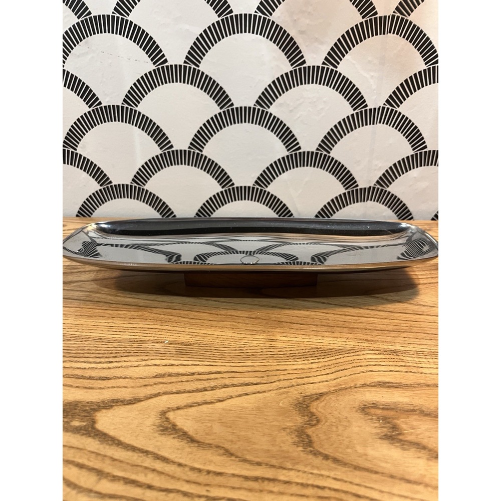 Vintage Milbern Creations Mid Century Modern Chrome and Wood Dish Oblong 13.5"‎